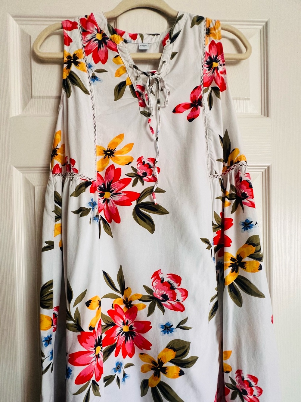 Old Navy White Dress with Red, Pink, Blue and Yellow Floral Print